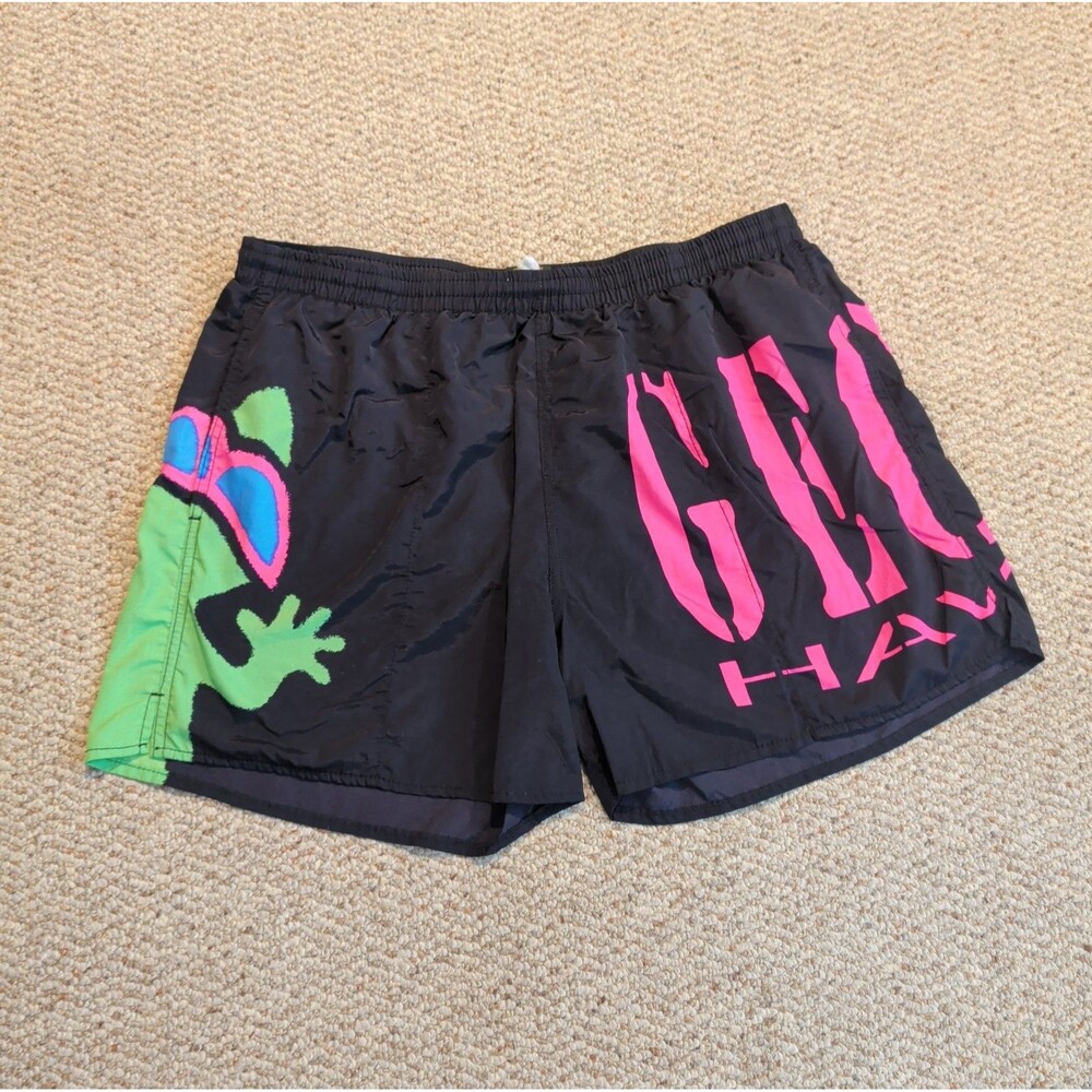 Vintage Gecko Hawaii Shorts Men's XXL Black 80 90s Beach Volley Lined